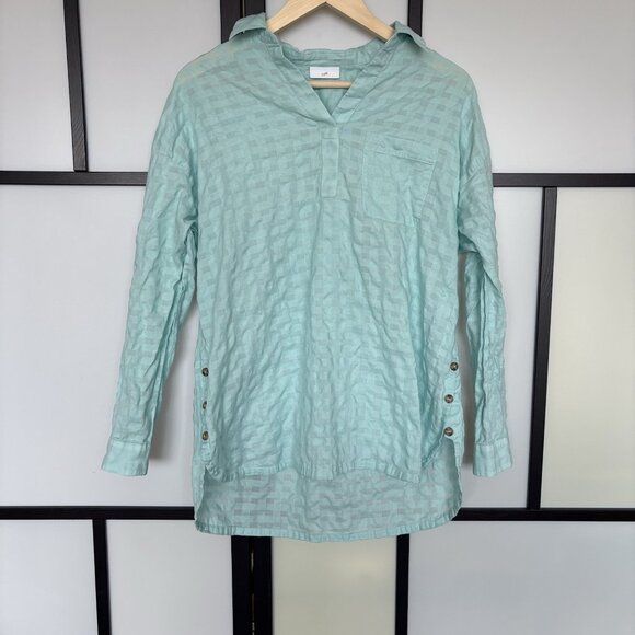 J. Jill Textured Plaid Shirt Tunic M Mint Green Largenlook Coastal Beachy - Picture 11 of 16